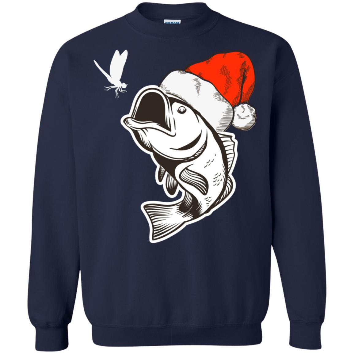 Bass Fishing Santa Hat Christmas Gift Shirt For Fishing Lovers Navy