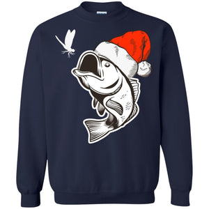 Bass Fishing Santa Hat Christmas Gift Shirt For Fishing LoversG180 Gildan Crewneck Pullover Sweatshirt 8 oz.