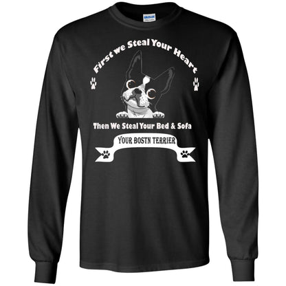 Frist We Steal Your Heart Boston Terrier T-shirt Black