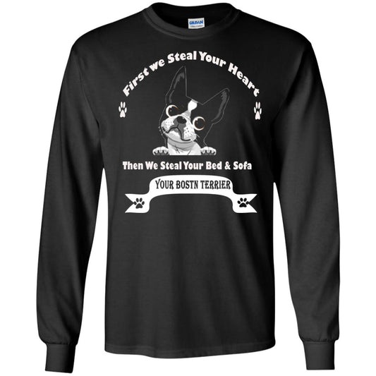 Frist We Steal Your Heart Boston Terrier T-shirt Black