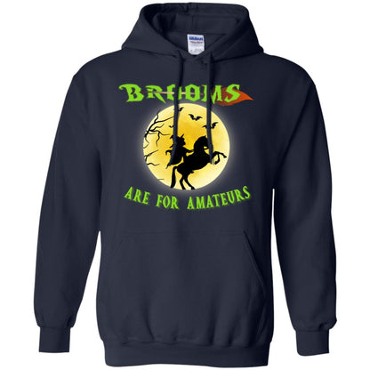 Brooms Are For Amateurs Witches Ride A Horse Funny Halloween Shirt Navy