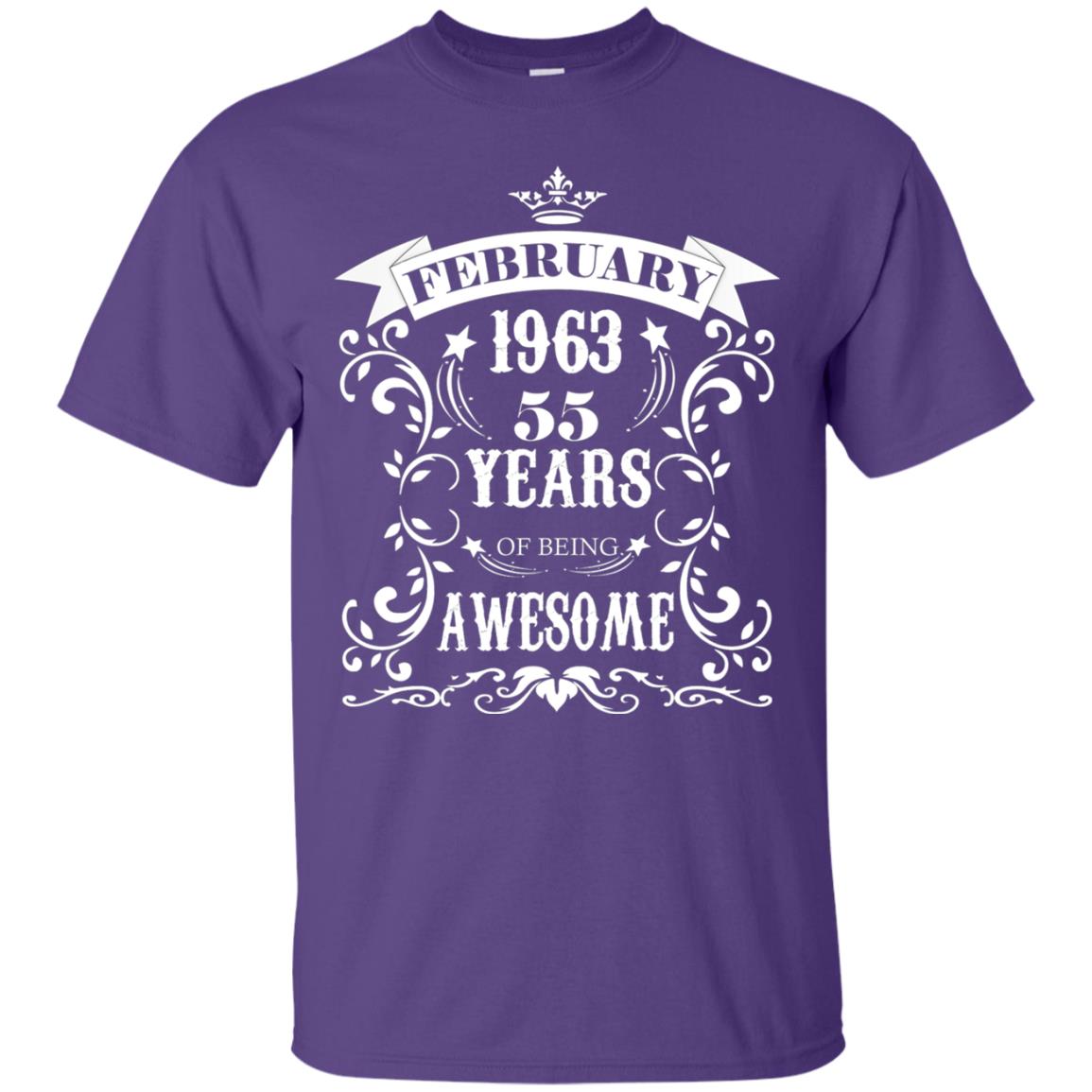 55th Birthday Shirt Awesome Born In February 1963 55 Years Of Being Awesome Purple