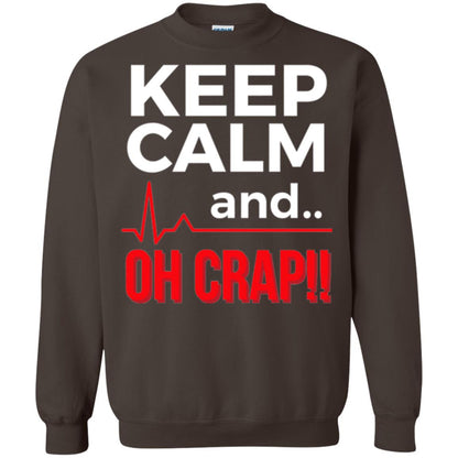 Funny Emergency Room T-shirt Keep Calm Oh Crap Flatline Dark Chocolate