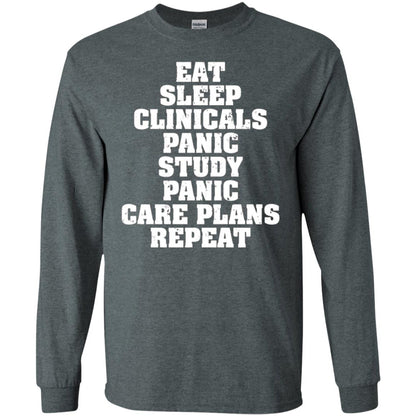 Funny Nursing Student T-shirt Eat Sleep Clinicals Panic Dark Heather