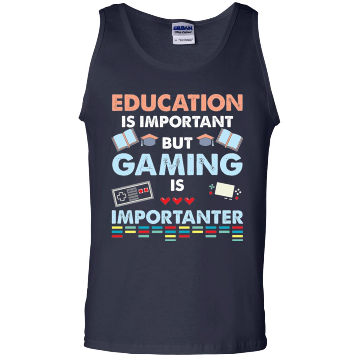 Education Is Important But Gaming Importanter Gamer T-shirt Navy