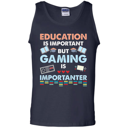Education Is Important But Gaming Importanter Gamer T-shirt Navy