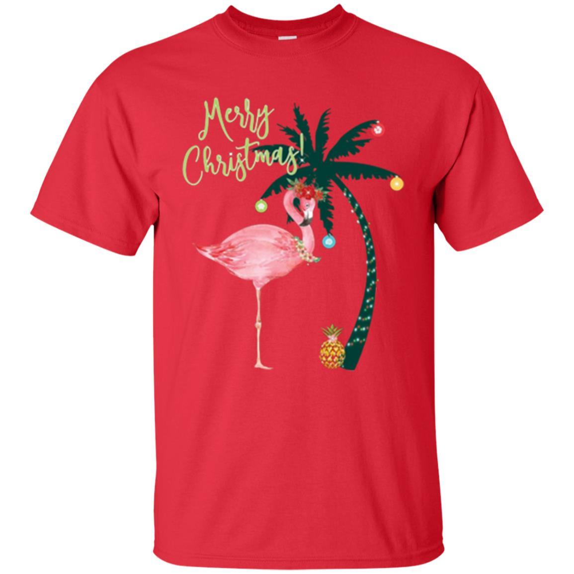 Christmas T-shirt Flamingo Merry Christmas Red