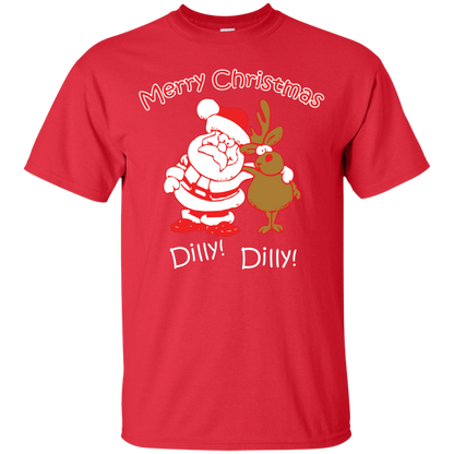 Christmas T-Shirt Merry Christmas Santa And Reindeer Dilly! Dilly! Red