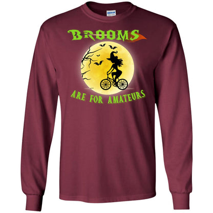 Brooms Are For Amateurs Witches Ride A Bicycle Funny Halloween Shirt Maroon