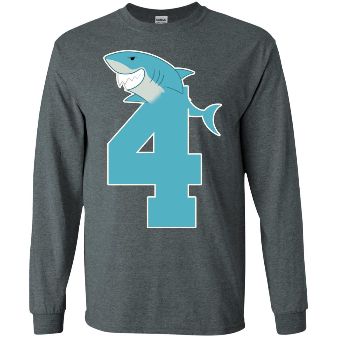 4th Birthday Shark Party Shirt Dark Heather