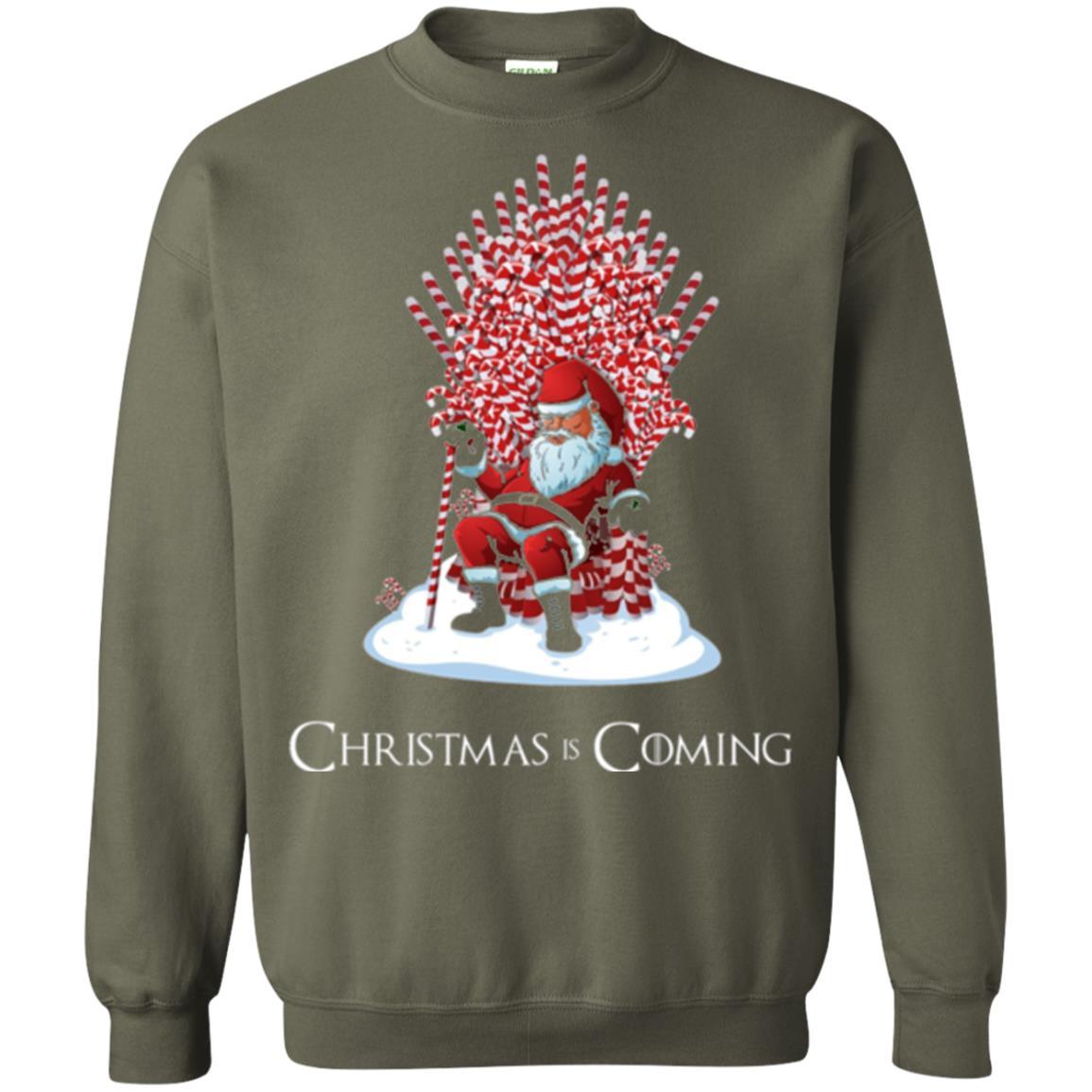 Funny Christmas T-shirt Santa Candy Cane Throne Military Green