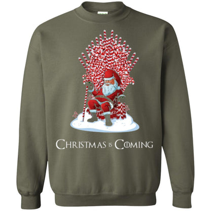 Funny Christmas T-shirt Santa Candy Cane Throne Military Green