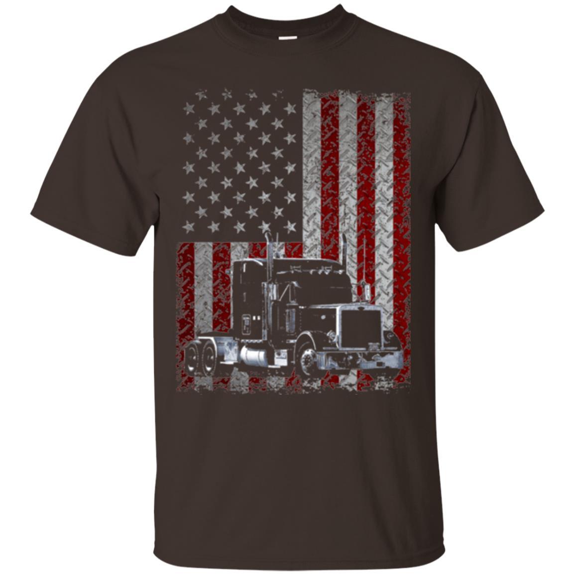 Trucker T-shirt Truck Driver American Flag Dark Chocolate