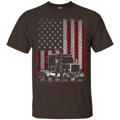Trucker T-shirt Truck Driver American Flag Dark Chocolate
