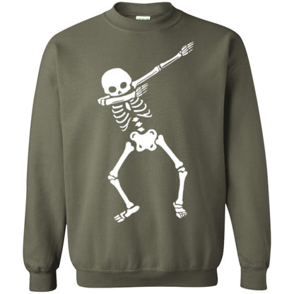 Funny Halloween T-shirt Dabbing Skeleton Military Green