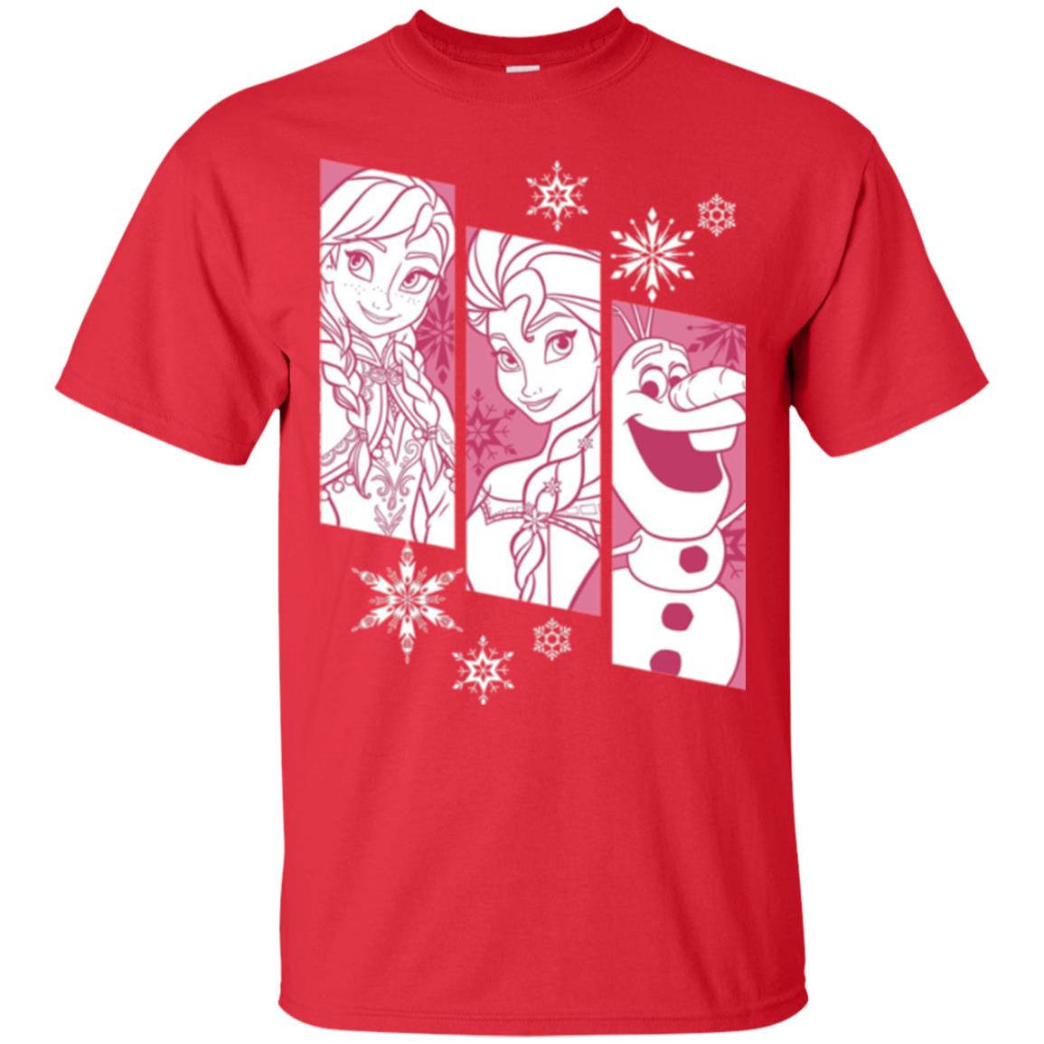 Frozen Anna Elsa Olaf Snowflake Panel Graphic T-shirt Red