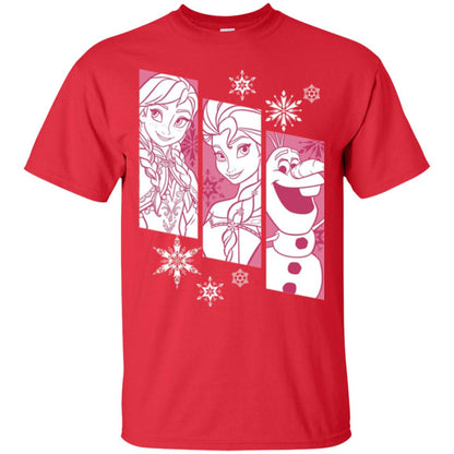 Frozen Anna Elsa Olaf Snowflake Panel Graphic T-shirt Red