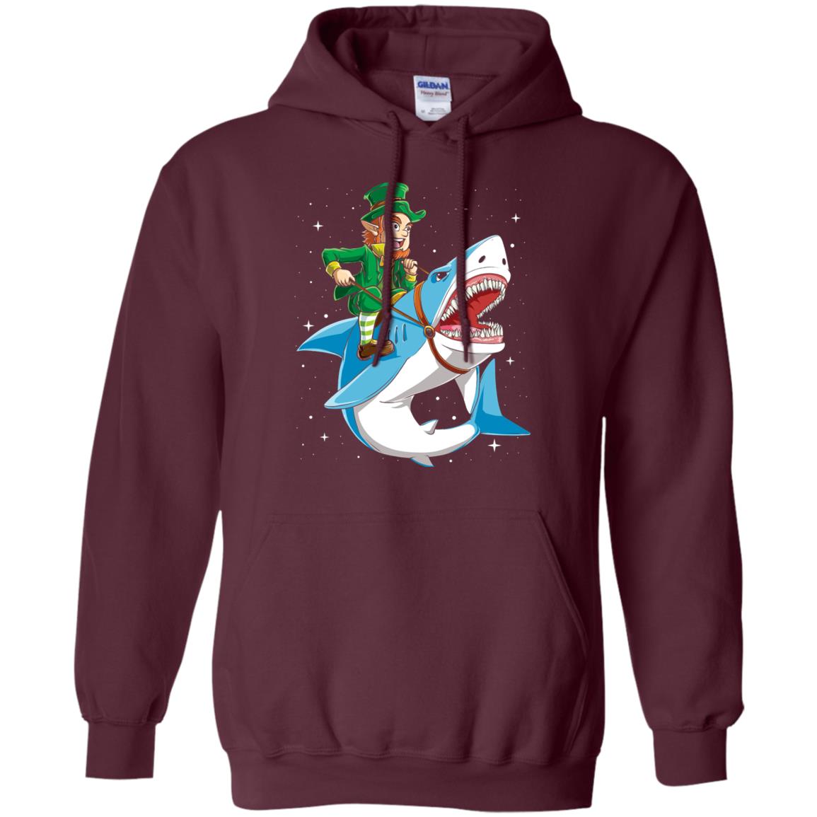 Leprechaun Riding Shark St Patricks Day T-shirt Maroon