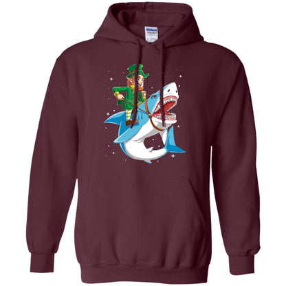 Leprechaun Riding Shark St Patricks Day T-shirt Maroon