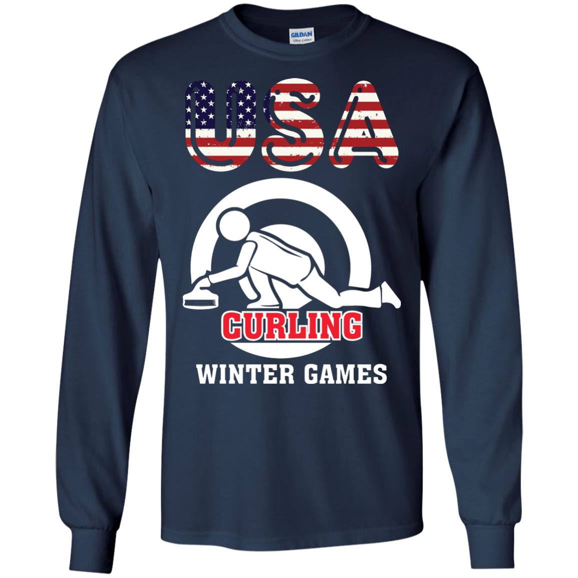 Usa Curling Winter Games Curling Lover T-shirt Navy