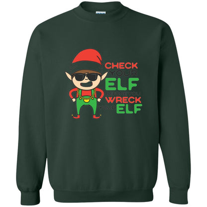 Christmas T-shirt Check Your Elf Before You Wreck Your Elf Forest Green