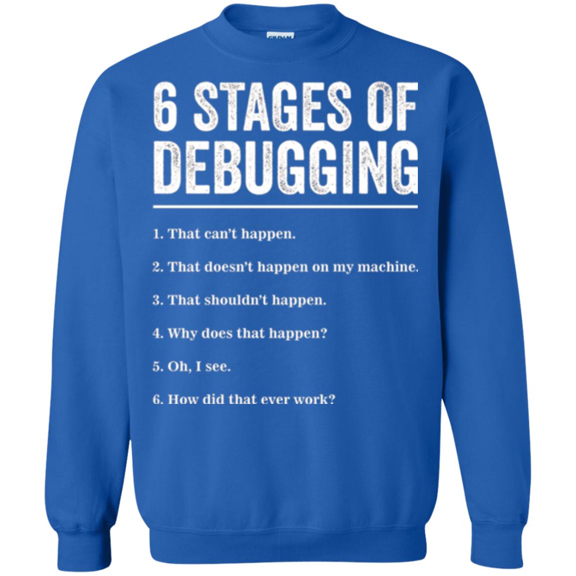 Programmer T-shirt 6 Stages Of Debugging Royal