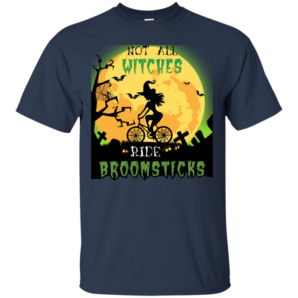 Not All Witches Ride Broomsticks Witches Ride A Bicycle Funny Halloween Shirt Navy