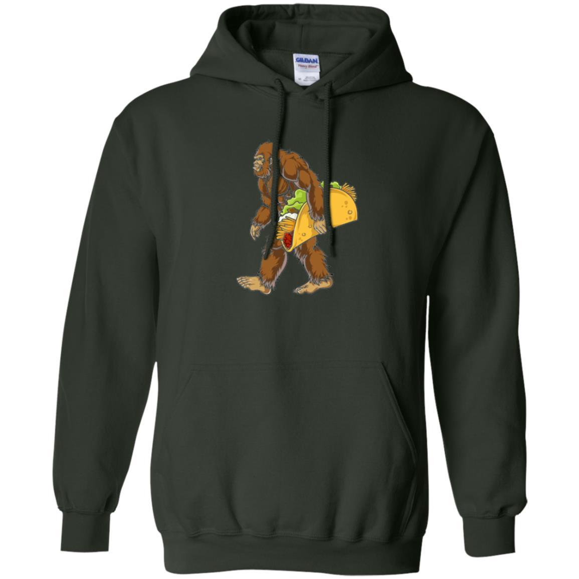 Camping T-shirt Bigfoot Sasquatch Carrying Taco Forest Green