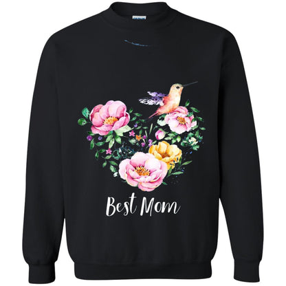 Best Mom Hummingbird Flower Heart Mommy Shirt Black