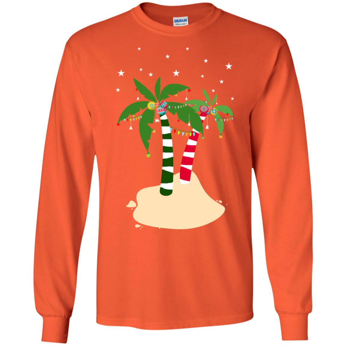 Decorated Tropical Coconut Tree Merry X-mas 2018 Gift Shirt Orange