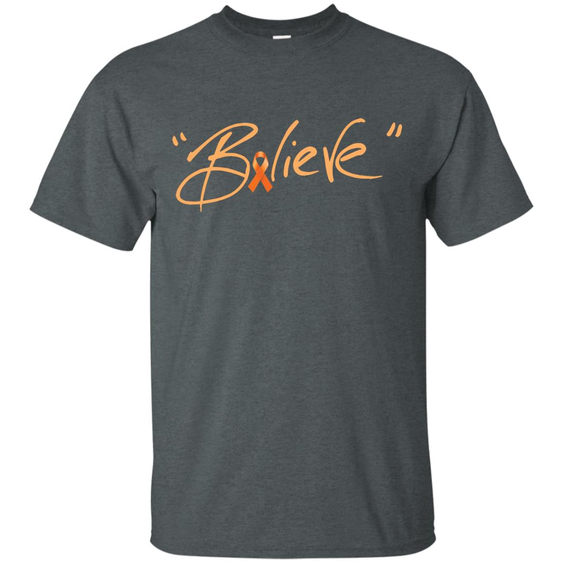 Leukemia Symptoms Awareness Shirt Orange Ribbon Believe Dark Heather