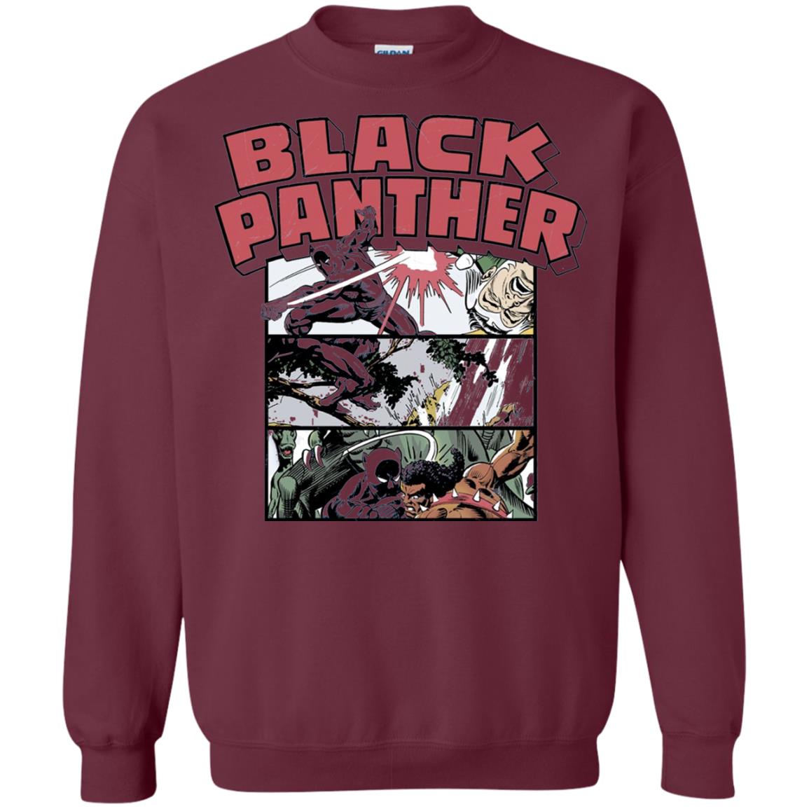 Black Panther Retro Comic Stacked Panel Art T-shirt Maroon