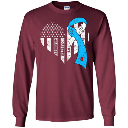 Diabetes Awareness Type 1 Ribbon Flag Shirt Maroon