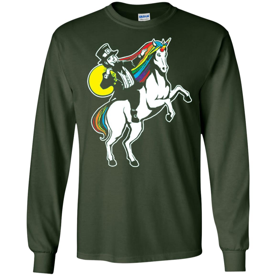 St Patrick Day Lepricorn Leprechaun Riding Unicorn T-shirt Forest Green