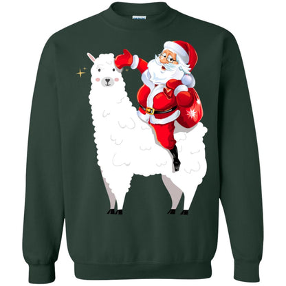 Alpaca Llama And Santa Claus X-mas Gift Shirt Forest Green