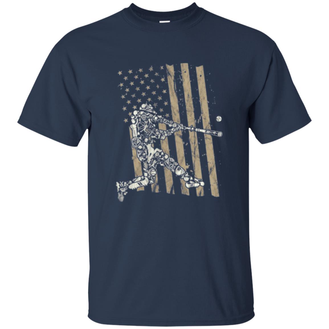 Baseball Player T-shirt American Flag Navy