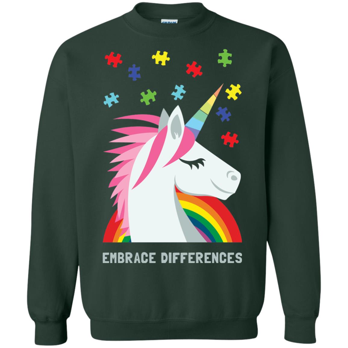 Autism Awareness Shirt Unicorn Puzzle Embrace Differences Forest Green
