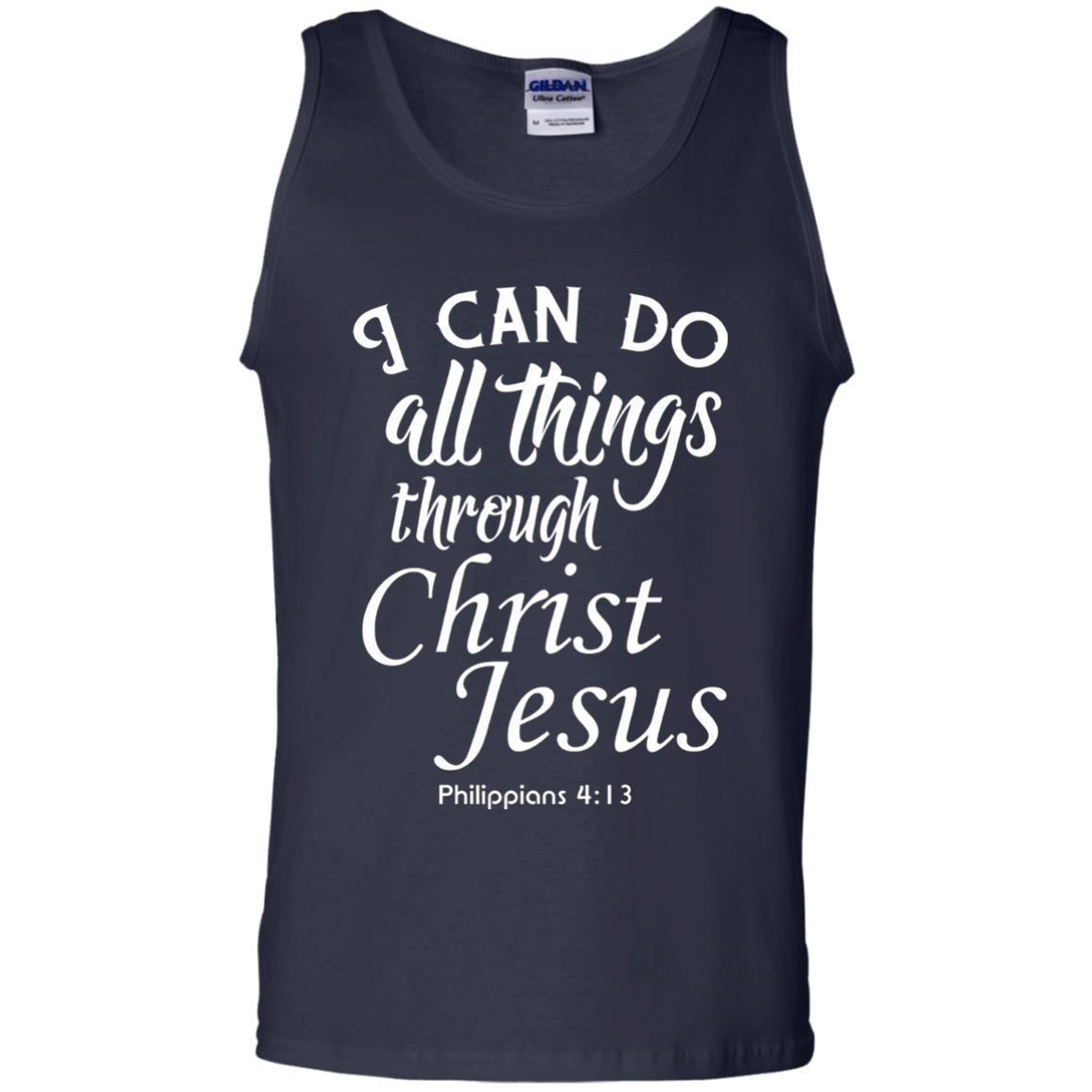 Christian T-shirt I Can Do All Things Through Christ Jesus Navy
