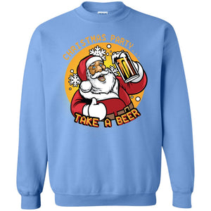 Christmas Party Take A Beer Santa X-mas Gift ShirtG180 Gildan Crewneck Pullover Sweatshirt 8 oz.