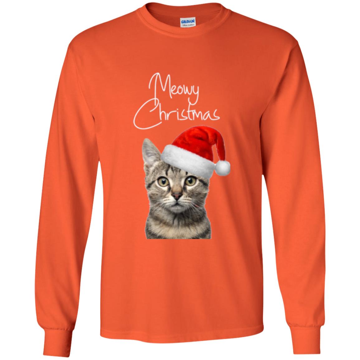 Cat Lovers T-shirt Merry Christmas Orange