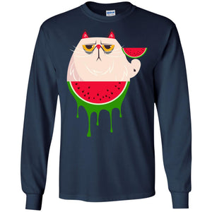 Watermelon Cat Funny Summer Melon Fruit ShirtG240 Gildan LS Ultra Cotton T-Shirt