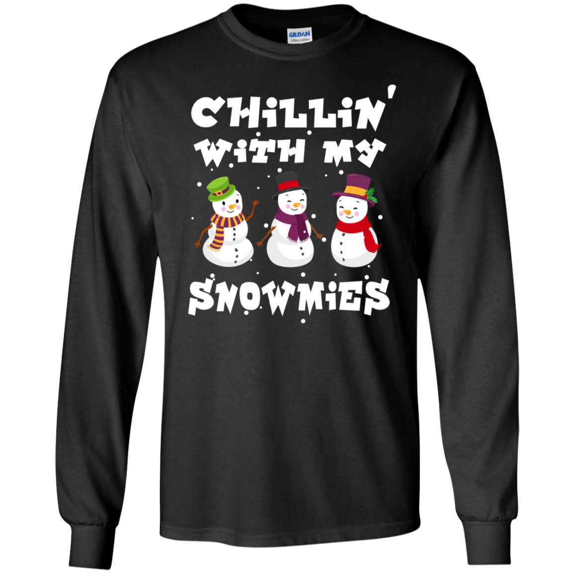 Chillin' With My Snowmie Snowman X-mas Gift Shirt For Mens Womens Kids Black