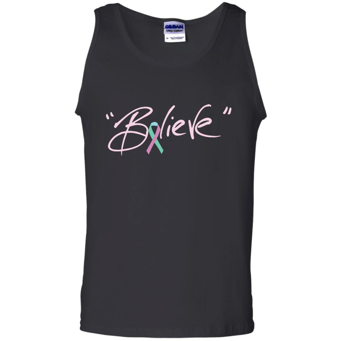 Thyroid Cancer Awareness Shirt Teal Pink Blue Ribbon Believe Black