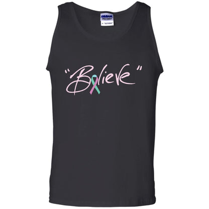 Thyroid Cancer Awareness Shirt Teal Pink Blue Ribbon Believe Black