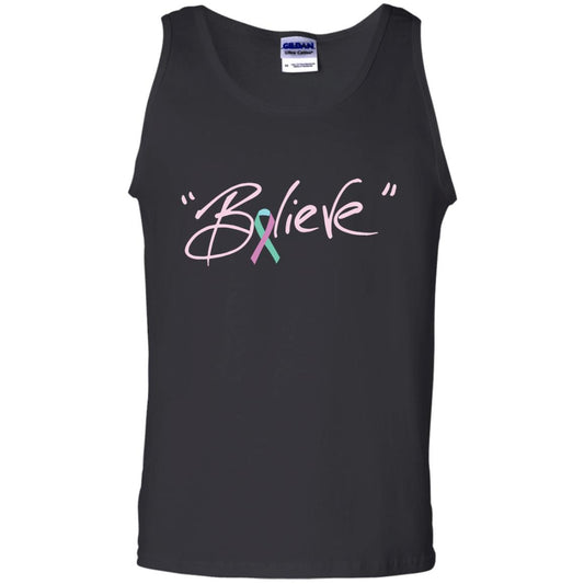 Thyroid Cancer Awareness Shirt Teal Pink Blue Ribbon Believe Black