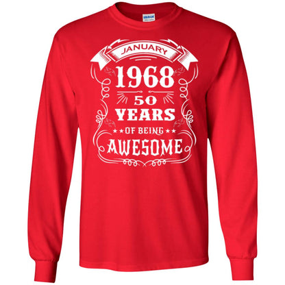 50th Birthday T-shirt Born In January 1968 Red