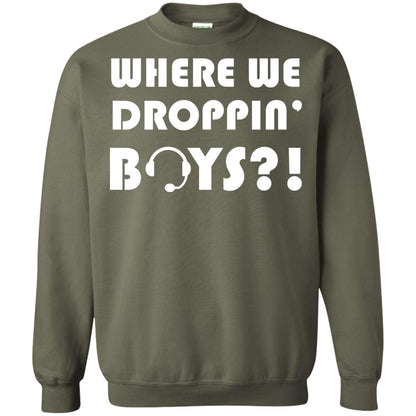 Where We Dropping Boys Gamer Shirt Military Green
