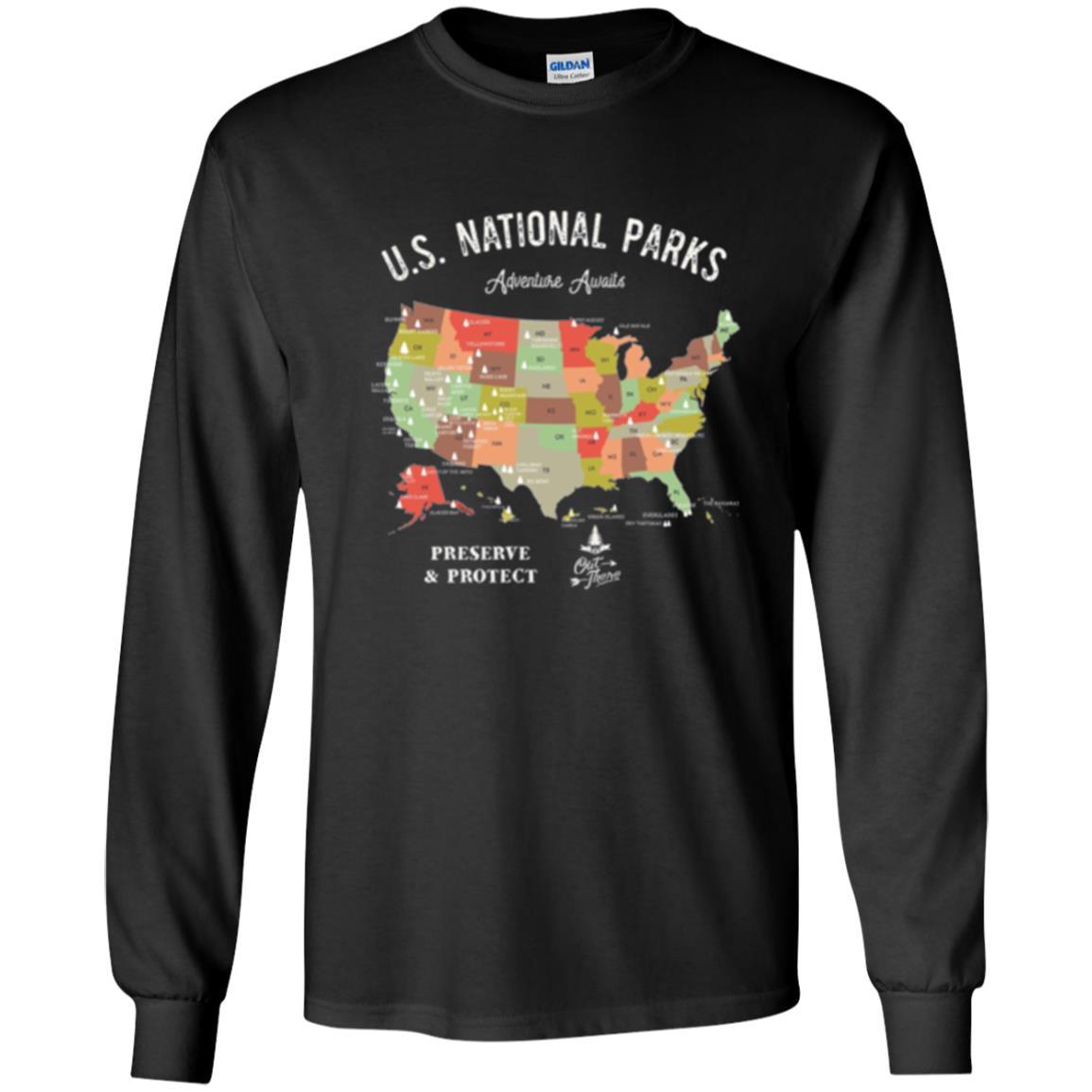 Hiking Camping T-shirt National Park Map Vintage T-shirt Black