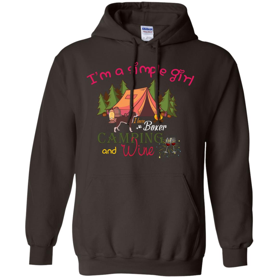 I’m A Simple Girl I Love Boxer Dog Camping And Wine Shirt Dark Chocolate