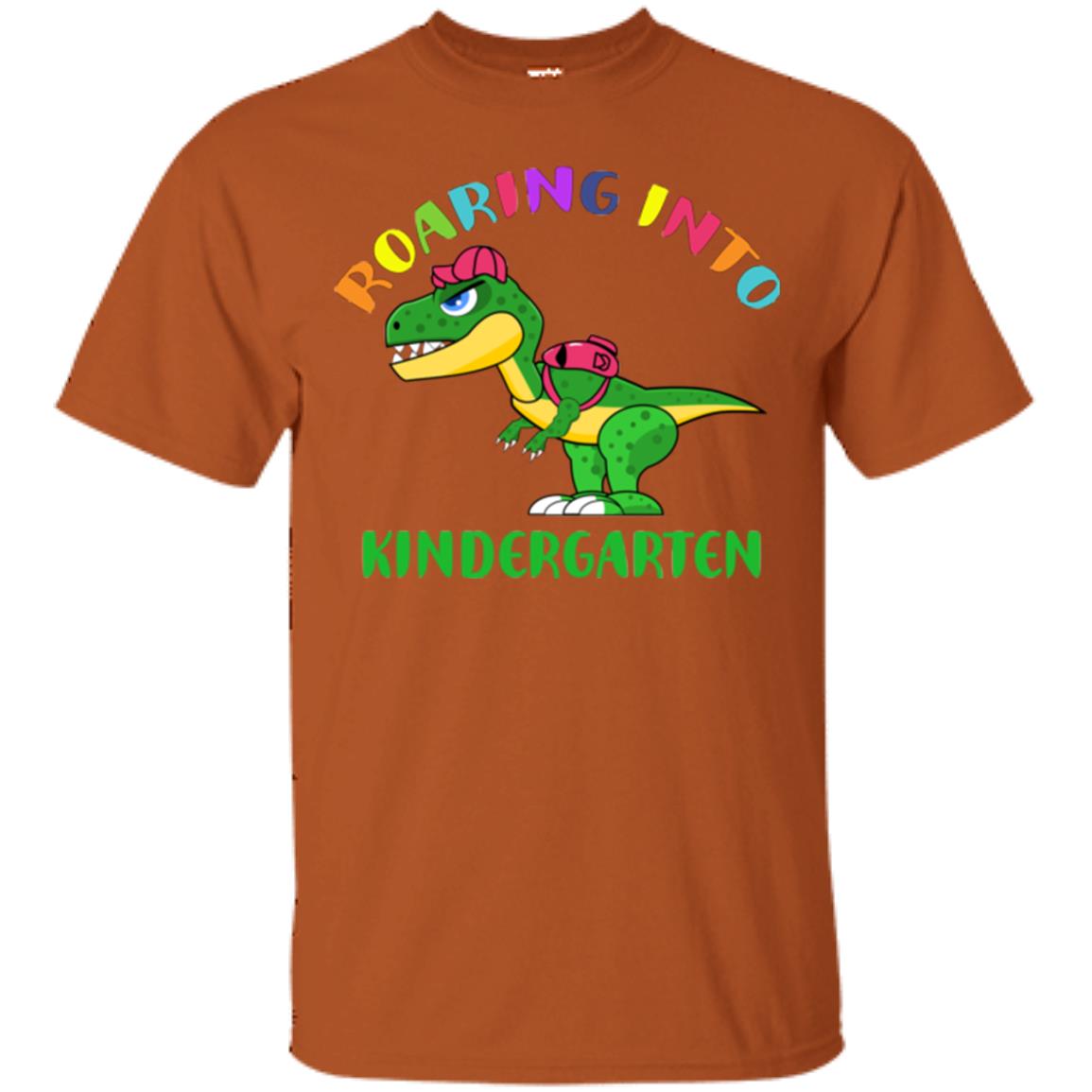 Roaring Into Kindergarten Happy First Day Of School Shirt Texas Orange
